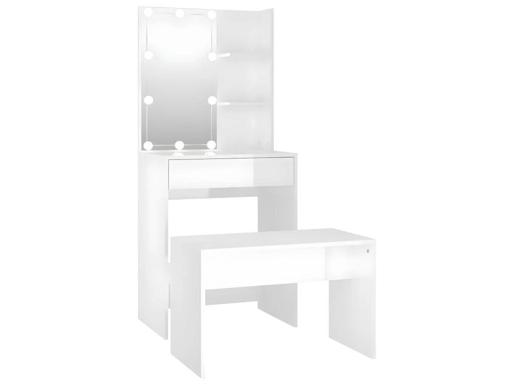 Ensemble De Coiffeuse Design Avec Led 60 X 40 X 140 Cm Bois D'ingénierie Blanc Brillant 02_0006308 1 Ensemble De Coiffeuse Design Avec Led 60 X 40 X 140 Cm Bois D'ingénierie Blanc Brillant 02_0006308