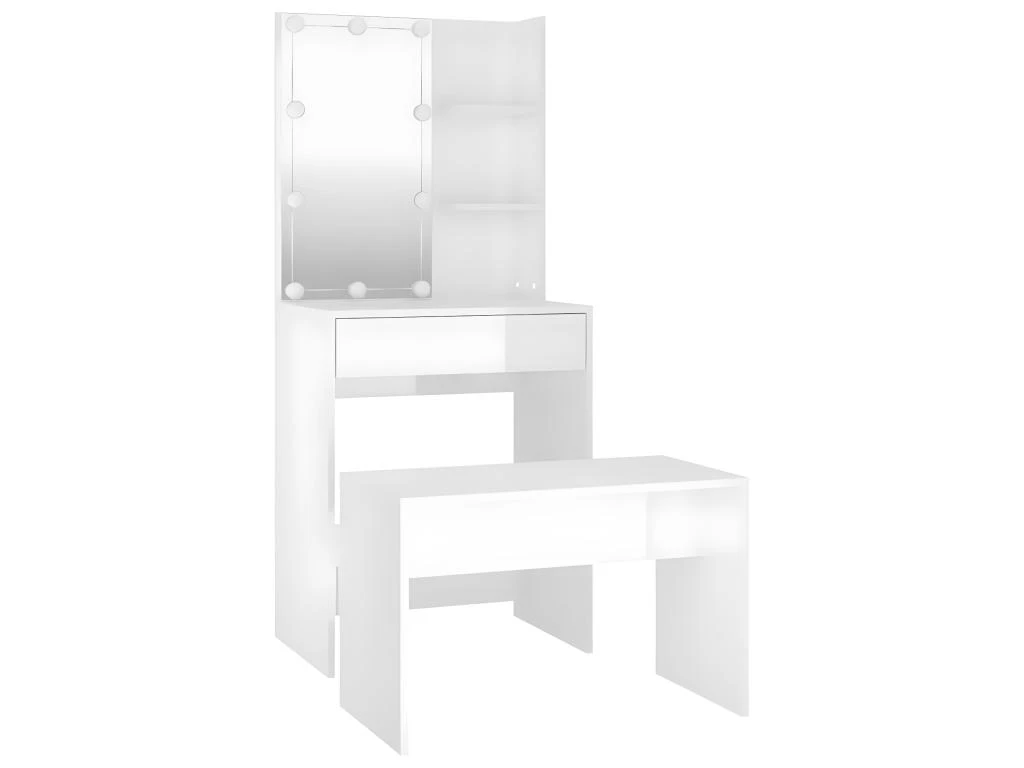 Ensemble De Coiffeuse Design Avec Led 60 X 40 X 140 Cm Bois D'ingénierie Blanc Brillant 02_0006308 2 Ensemble De Coiffeuse Design Avec Led 60 X 40 X 140 Cm Bois D'ingénierie Blanc Brillant 02_0006308 – Image 2