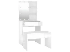 Ensemble De Coiffeuse Design Avec Led 60 X 40 X 140 Cm Bois D'ingénierie Blanc Brillant 02_0006308 7 Ensemble De Coiffeuse Design Avec Led 60 X 40 X 140 Cm Bois D'ingénierie Blanc Brillant 02_0006308 -Fren Soldes Boutique meuble coiffeuse 22411357