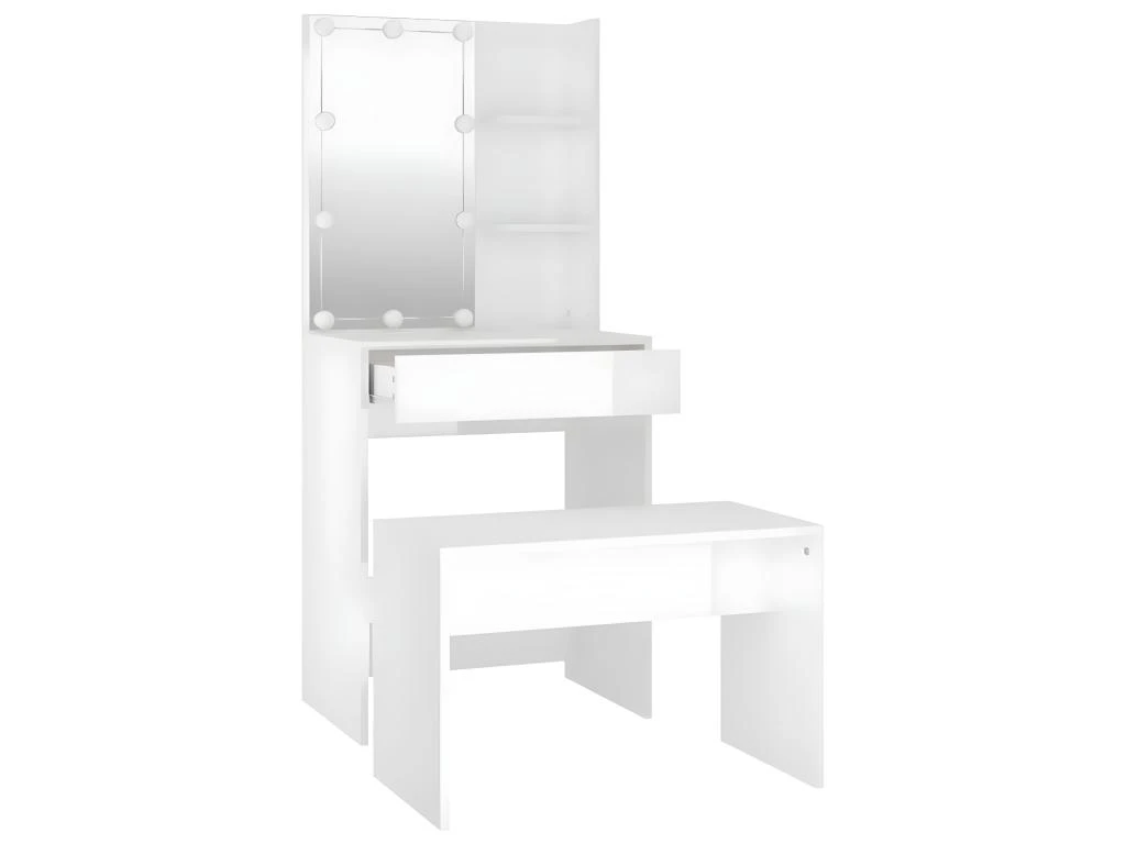 Ensemble De Coiffeuse Design Avec Led 60 X 40 X 140 Cm Bois D'ingénierie Blanc Brillant 02_0006308 3 Ensemble De Coiffeuse Design Avec Led 60 X 40 X 140 Cm Bois D'ingénierie Blanc Brillant 02_0006308 – Image 3