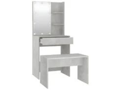 Coiffeuse Table De Maquillage Tabouret Design Meuble Mobilier De Chambre Avec Led 60 X 40 X 140 Cm Bois D'ingénierie Gris 02_0006407 -Fren Soldes Boutique meuble coiffeuse 22477823