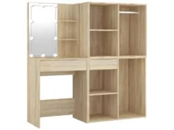 Coiffeuse à Led Avec 2 Armoires 60 X 40 X 140 Cm Bois D'ingénierie Beige 02_0006246