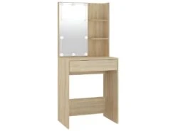 Coiffeuse à Led Avec 2 Armoires 60 X 40 X 140 Cm Bois D'ingénierie Beige 02_0006246 -Fren Soldes Boutique meuble coiffeuse 22719157