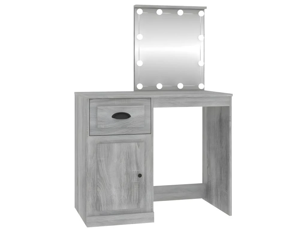 Coiffeuse Avec LED Sonoma Gris 90x50x132,5 Cm Bois D'ingénierie 2 Coiffeuse Avec LED Sonoma Gris 90x50x132,5 Cm Bois D'ingénierie – Image 2