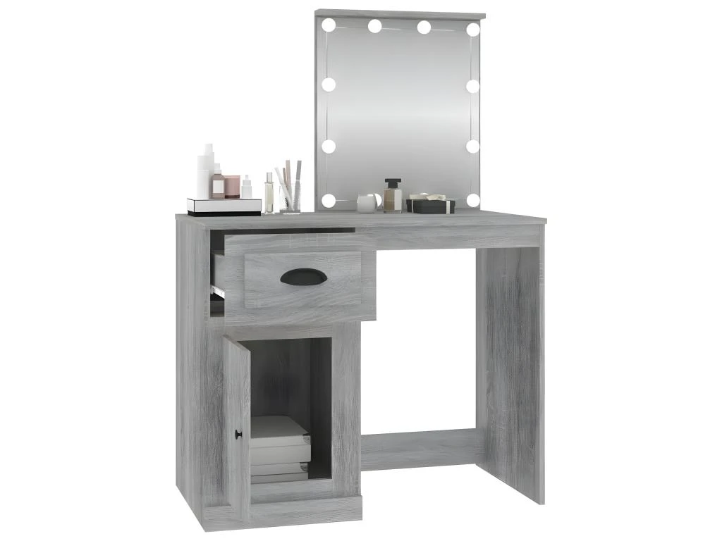 Coiffeuse Avec LED Sonoma Gris 90x50x132,5 Cm Bois D'ingénierie 8 Coiffeuse Avec LED Sonoma Gris 90x50x132,5 Cm Bois D'ingénierie – Image 8