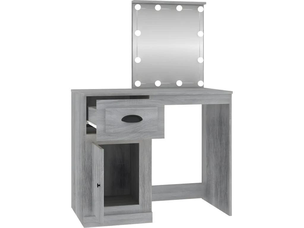 Coiffeuse Avec LED Sonoma Gris 90x50x132,5 Cm Bois D'ingénierie 3 Coiffeuse Avec LED Sonoma Gris 90x50x132,5 Cm Bois D'ingénierie – Image 3