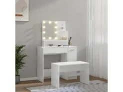 Ensemble De Coiffeuse Avec LED Blanc Brillant Bois D'ingénierie -Fren Soldes Boutique meuble coiffeuse 22740003