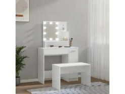 Ensemble De Coiffeuse Avec LED Blanc Brillant Bois D'ingénierie -Fren Soldes Boutique meuble coiffeuse 22740005