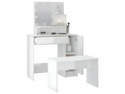 Ensemble De Coiffeuse Avec LED Blanc Brillant Bois D'ingénierie -Fren Soldes Boutique meuble coiffeuse 22740007