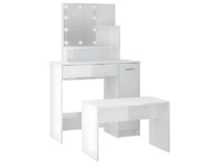 Ensemble De Coiffeuse Avec LED Blanc Brillant Bois D'ingénierie -Fren Soldes Boutique meuble coiffeuse 22740009