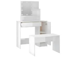 Ensemble De Coiffeuse Avec LED Blanc Brillant Bois D'ingénierie -Fren Soldes Boutique meuble coiffeuse 22740011