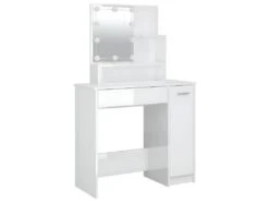 Ensemble De Coiffeuse Avec LED Blanc Brillant Bois D'ingénierie -Fren Soldes Boutique meuble coiffeuse 22740013