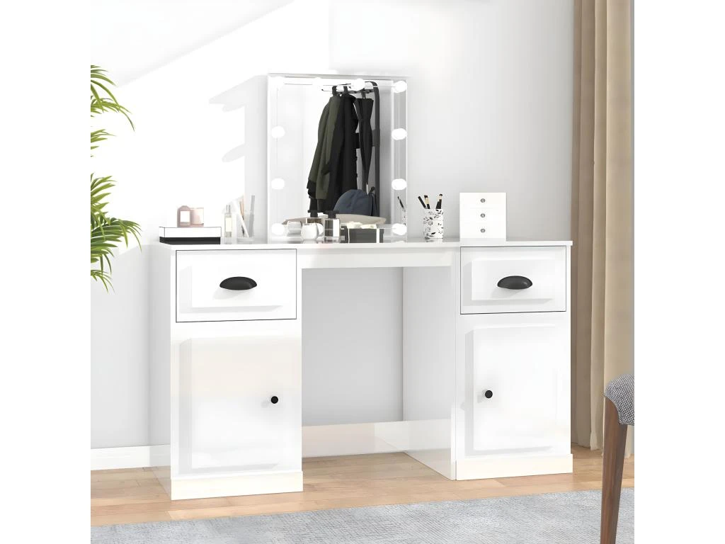 Coiffeuse Avec LED Blanc Brillant 130x50x132,5 Cm 1 Coiffeuse Avec LED Blanc Brillant 130x50x132,5 Cm