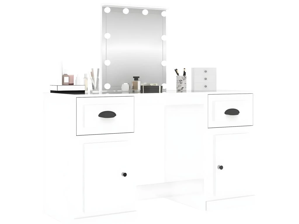 Coiffeuse Avec LED Blanc Brillant 130x50x132,5 Cm 4 Coiffeuse Avec LED Blanc Brillant 130x50x132,5 Cm – Image 4
