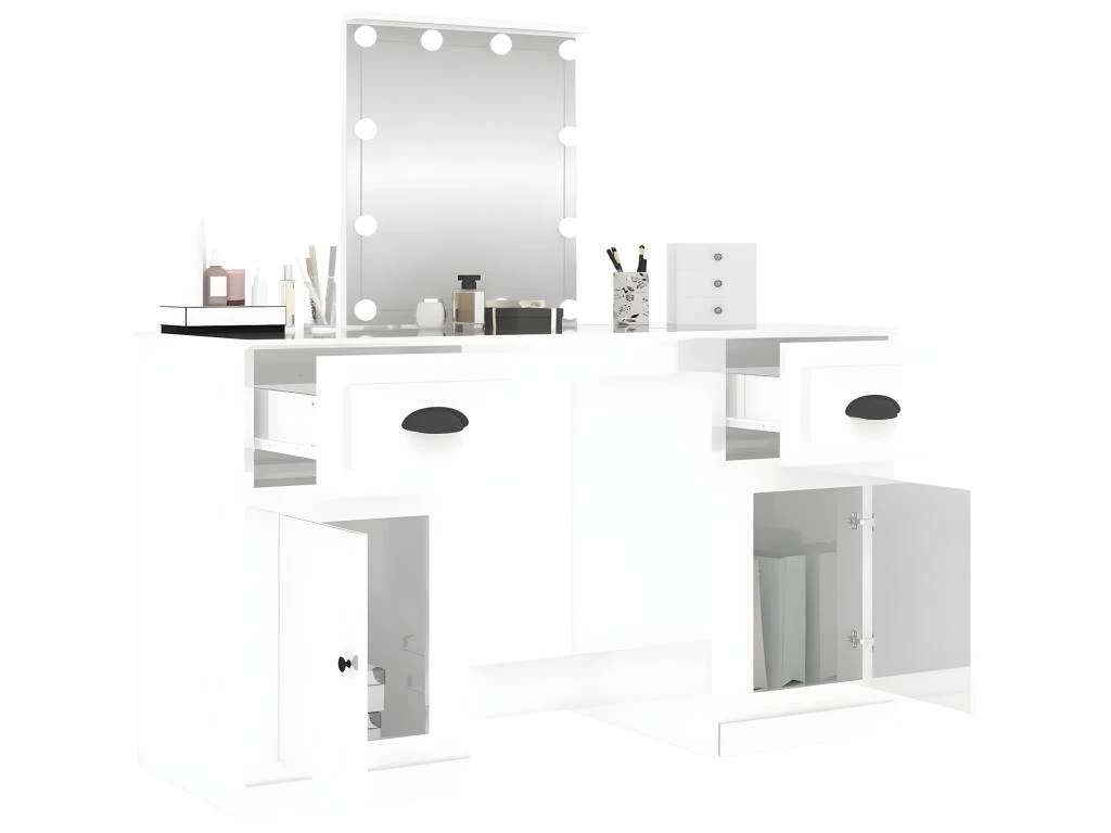Coiffeuse Avec LED Blanc Brillant 130x50x132,5 Cm 5 Coiffeuse Avec LED Blanc Brillant 130x50x132,5 Cm – Image 5