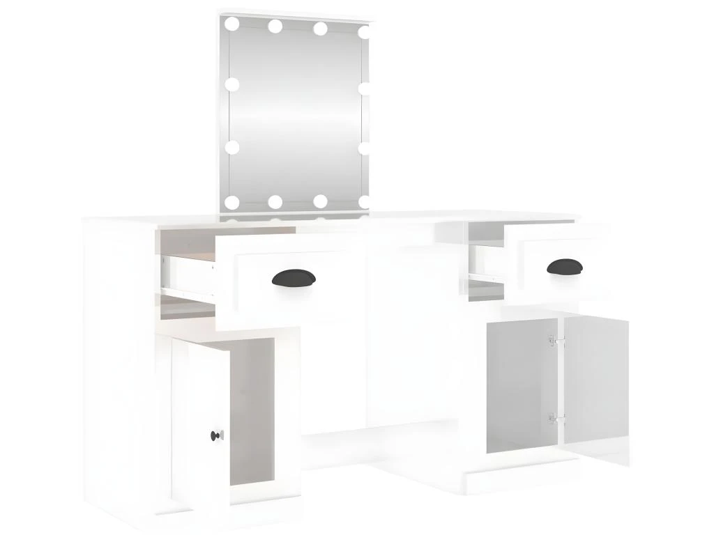 Coiffeuse Avec LED Blanc Brillant 130x50x132,5 Cm 8 Coiffeuse Avec LED Blanc Brillant 130x50x132,5 Cm – Image 8