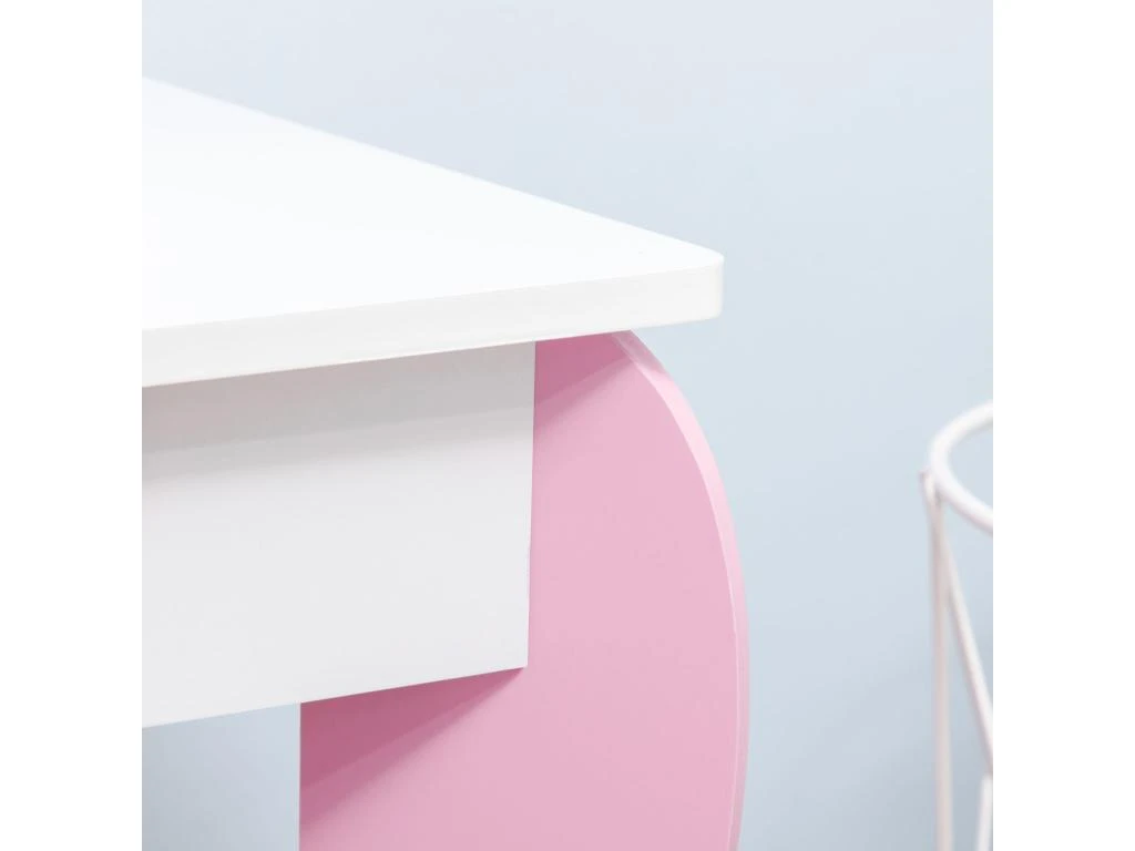 Coiffeuse Enfant Design Girly Motif Coeur - Tiroir, Miroir, Tabouret Inclus - MDF - Blanc Rose 3 Coiffeuse Enfant Design Girly Motif Coeur - Tiroir, Miroir, Tabouret Inclus - MDF - Blanc Rose – Image 3
