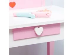 Coiffeuse Enfant Design Girly Motif Coeur - Tiroir, Miroir, Tabouret Inclus - MDF - Blanc Rose 8 Coiffeuse Enfant Design Girly Motif Coeur - Tiroir, Miroir, Tabouret Inclus - MDF - Blanc Rose -Fren Soldes Boutique meuble coiffeuse 23020929