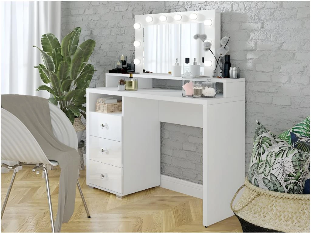 Coiffeuse Design Avec éclairage Intégré Collection VERSAILLE Coloris Blanc Finitions Brillantes 2 Coiffeuse Design Avec éclairage Intégré Collection VERSAILLE Coloris Blanc Finitions Brillantes – Image 2