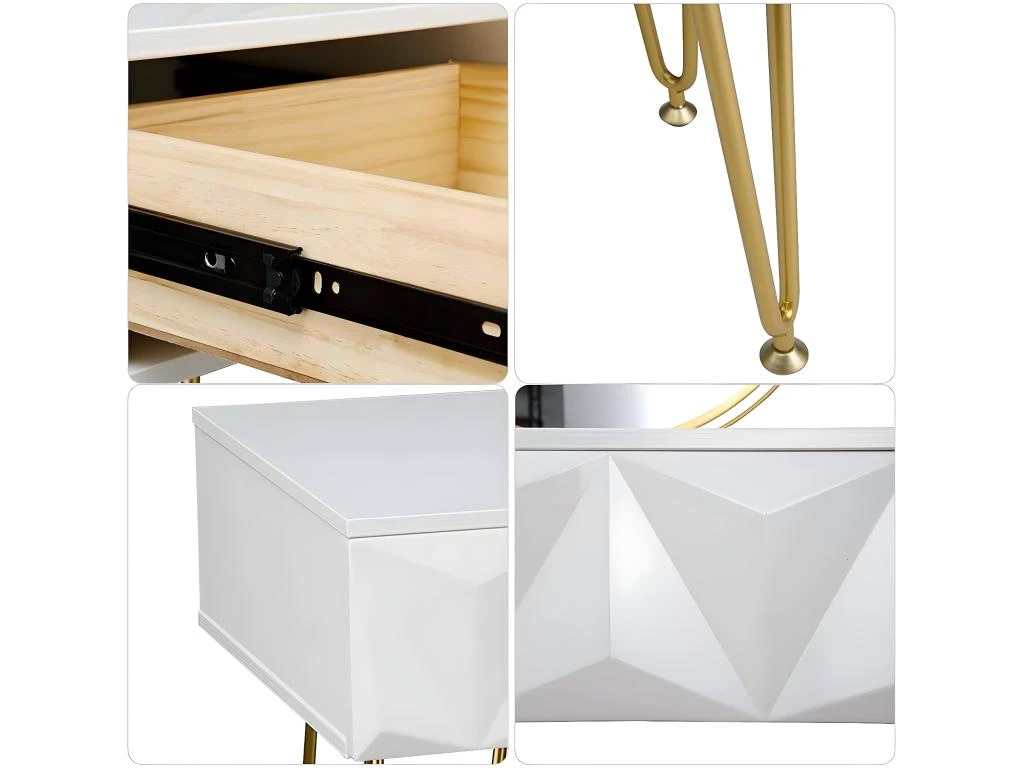 Coiffeuse Avec Tabouret Et Miroir Pivotant Moderne 100 Cm Rond Blanc Doré 19_0000184 2 Coiffeuse Avec Tabouret Et Miroir Pivotant Moderne 100 Cm Rond Blanc Doré 19_0000184 – Image 2