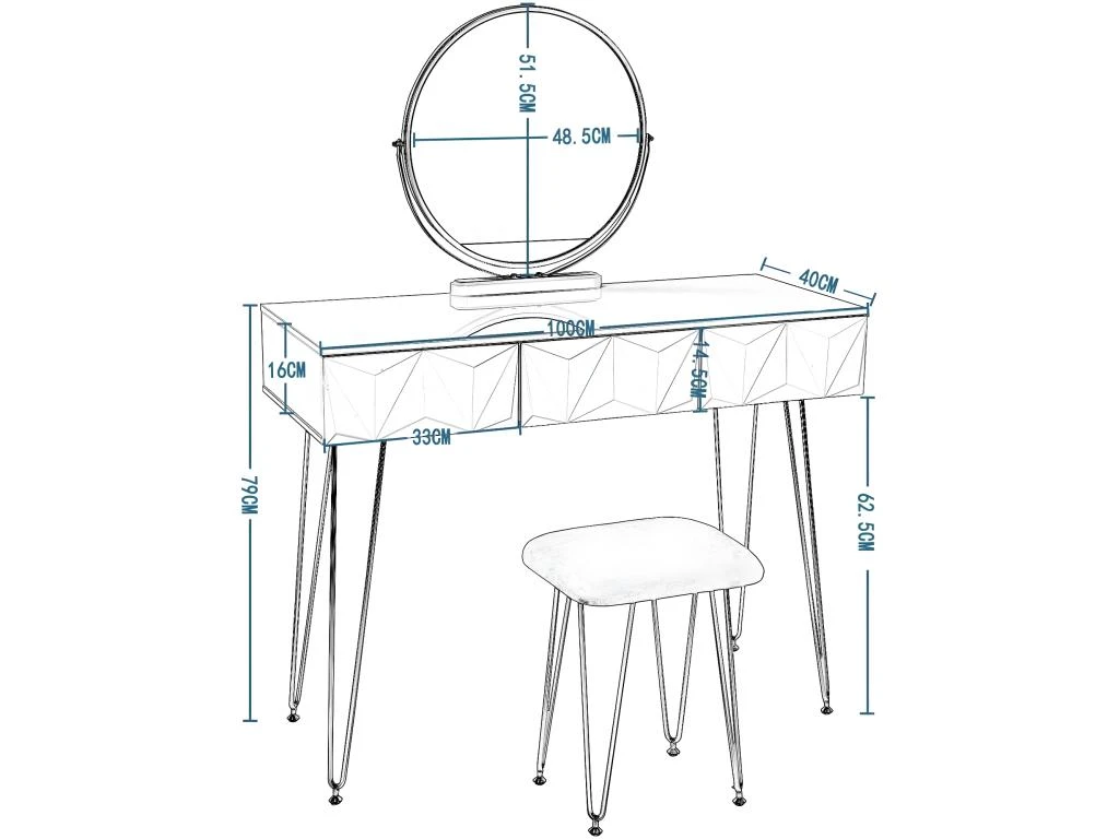 Coiffeuse Avec Tabouret Et Miroir Pivotant Moderne 100 Cm Rond Blanc Doré 19_0000184 4 Coiffeuse Avec Tabouret Et Miroir Pivotant Moderne 100 Cm Rond Blanc Doré 19_0000184 – Image 4