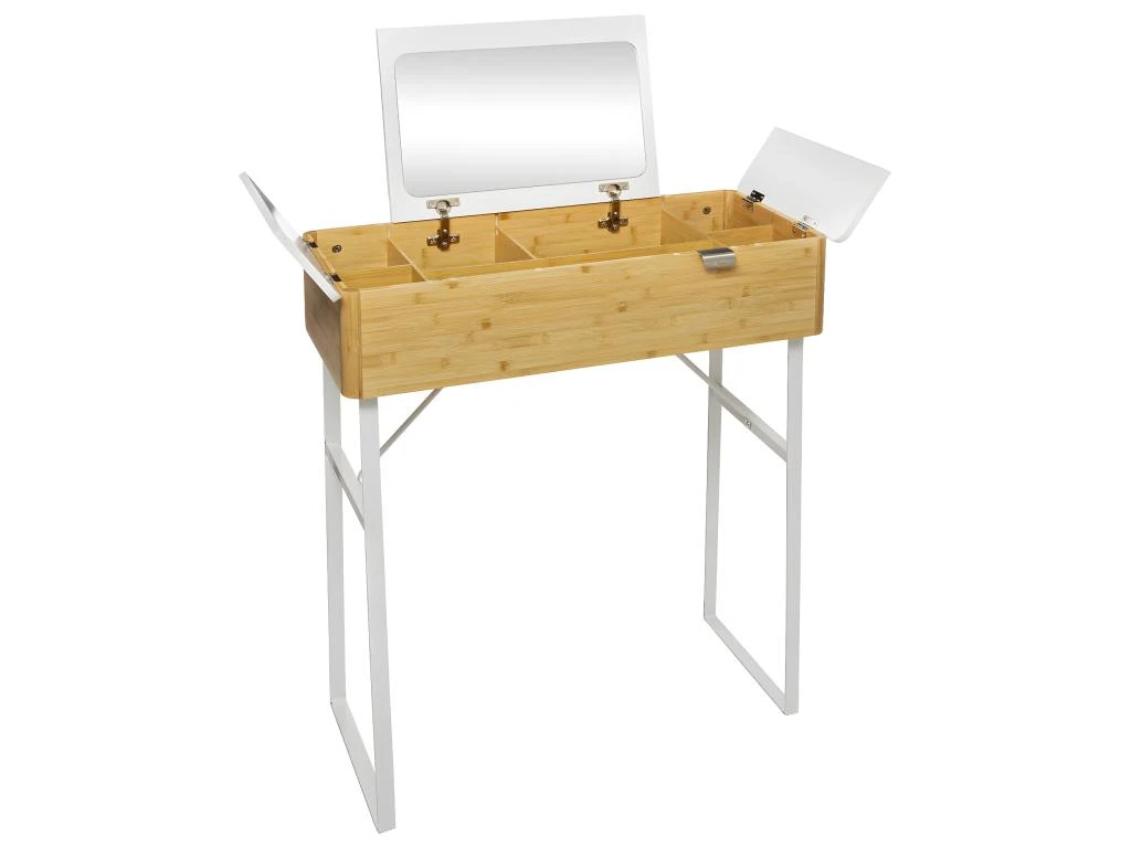 Meuble Coiffeuse 3 Ouvertures Indépendantes Avec Miroir Intégré En Bambou Et Métal 1 Meuble Coiffeuse 3 Ouvertures Indépendantes Avec Miroir Intégré En Bambou Et Métal