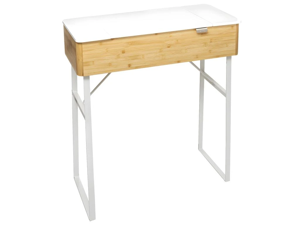 Meuble Coiffeuse 3 Ouvertures Indépendantes Avec Miroir Intégré En Bambou Et Métal 2 Meuble Coiffeuse 3 Ouvertures Indépendantes Avec Miroir Intégré En Bambou Et Métal – Image 2