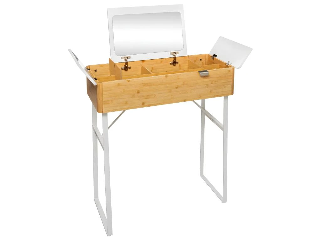 Meuble Coiffeuse 3 Ouvertures Indépendantes Avec Miroir Intégré En Bambou Et Métal 4 Meuble Coiffeuse 3 Ouvertures Indépendantes Avec Miroir Intégré En Bambou Et Métal – Image 4