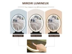 Coiffeuse Design - Miroir LED Intégré - 2 Tiroirs + 1 Organisateur - Tabouret Inclus - Métal Noir MDF Imitation Bois Noyer Foncé -Fren Soldes Boutique meuble coiffeuse 9419541