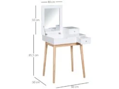 Coiffeuse Design Scandinave Table De Maquillage Multi-rangements Miroir Pliable 60L X 50l X 86H Cm Pin Et MDF Blanc -Fren Soldes Boutique meuble coiffeuse 9419561