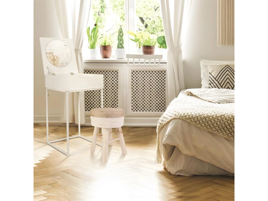 AARON - Coiffeuse Blanche Avec Miroir Intégré 2 AARON - Coiffeuse Blanche Avec Miroir Intégré – Image 2