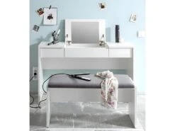 WATCHME - Coiffeuse Blanche 2 Tiroirs Avec Miroir + Banc -Fren Soldes Boutique meuble coiffeuse 9868371