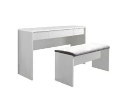 WATCHME - Coiffeuse Blanche 2 Tiroirs Avec Miroir + Banc -Fren Soldes Boutique meuble coiffeuse 9868373