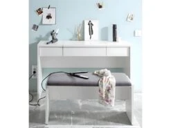 WATCHME - Coiffeuse Blanche 2 Tiroirs Avec Miroir + Banc -Fren Soldes Boutique meuble coiffeuse 9868375