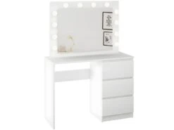 ALLYS - Coiffeuse Moderne - 90x50x140 Cm - 3 Tiroirs - Grand Miroir Ave 12 LED - Table De Maquillage