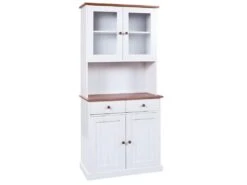 SOCOA - Buffet Vaisselier 4 Portes 2 Tiroirs Bois Massif Vernis Sepia Et Blanc