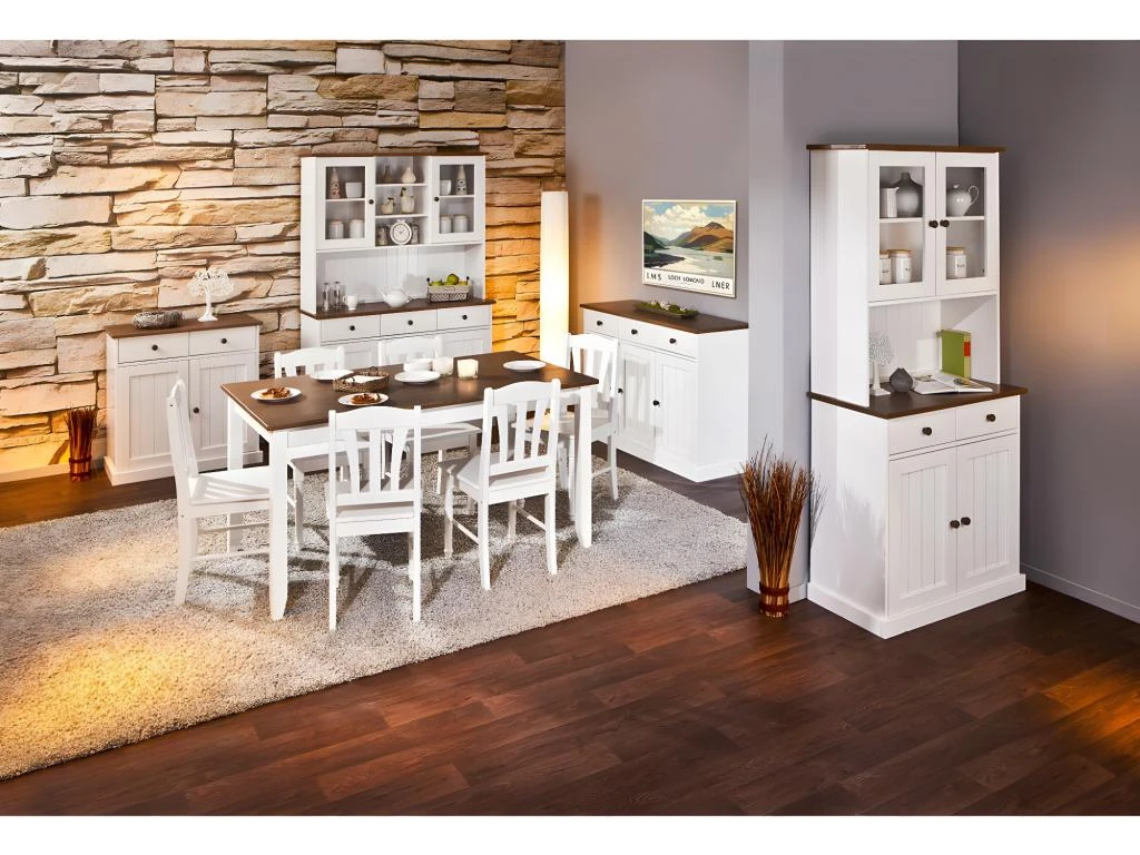 SOCOA - Buffet Vaisselier 4 Portes 2 Tiroirs Bois Massif Vernis Sepia Et Blanc 2 SOCOA - Buffet Vaisselier 4 Portes 2 Tiroirs Bois Massif Vernis Sepia Et Blanc – Image 2