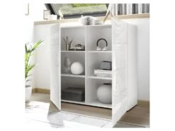 Vaisselier 2 Portes Laqué Blanc Brillant - BARI -Fren Soldes Boutique meuble de cuisine 17634575