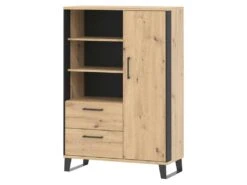 Vaisselier 1 Porte Battante 2 Tiroirs Chêne/Métal - SEATTLE - L 90 X L 40 X H 135 Cm -Fren Soldes Boutique meuble de cuisine 19735551