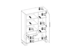 Vaisselier 1 Porte Battante 2 Tiroirs Chêne/Métal - SEATTLE - L 90 X L 40 X H 135 Cm -Fren Soldes Boutique meuble de cuisine 19735553