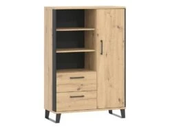 Vaisselier 1 Porte Battante 2 Tiroirs Chêne/Métal - SEATTLE - L 90 X L 40 X H 135 Cm -Fren Soldes Boutique meuble de cuisine 19735555