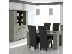 Vaisselier 2 Portes Vitrées Bois Gris/Béton - RIUCKO - L 130 X L 52 X H 190 Cm -Fren Soldes Boutique meuble de cuisine 19735561