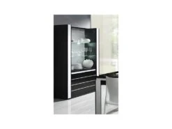 Vitrine Argentier Vaisselier LINA + LED Coloris Noir Et Blanc Brillant. Meuble Design Pour Votre Salon Ou Salle à Manger