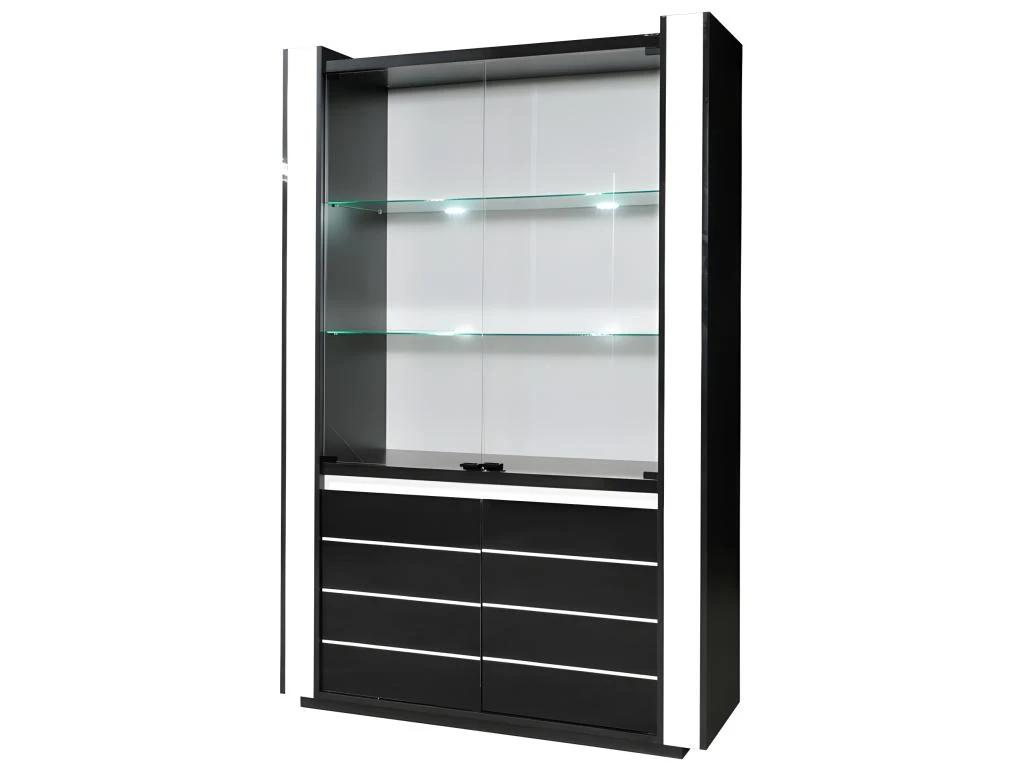 Vitrine Argentier Vaisselier LINA + LED Coloris Noir Et Blanc Brillant. Meuble Design Pour Votre Salon Ou Salle à Manger 2 Vitrine Argentier Vaisselier LINA + LED Coloris Noir Et Blanc Brillant. Meuble Design Pour Votre Salon Ou Salle à Manger – Image 2