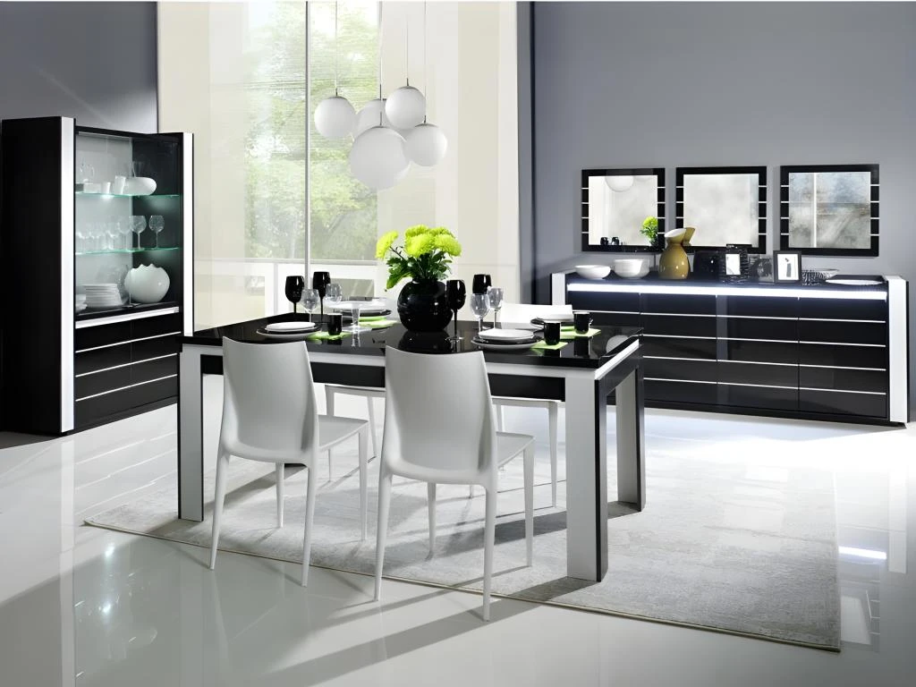 Vitrine Argentier Vaisselier LINA + LED Coloris Noir Et Blanc Brillant. Meuble Design Pour Votre Salon Ou Salle à Manger 3 Vitrine Argentier Vaisselier LINA + LED Coloris Noir Et Blanc Brillant. Meuble Design Pour Votre Salon Ou Salle à Manger – Image 3