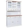 SOCOA - Buffet Vaisselier 5 Portes 6 Tiroirs Bois Massif Vernis Sepia Et Blanc
