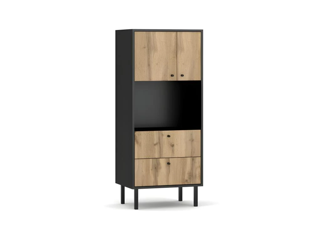 Vaisselier Industriel SPEBO 2 Tiroirs, 2 Portes Et 1 Niche, Coloris Noir Mat Et Chêne Wotan 1 Vaisselier Industriel SPEBO 2 Tiroirs, 2 Portes Et 1 Niche, Coloris Noir Mat Et Chêne Wotan