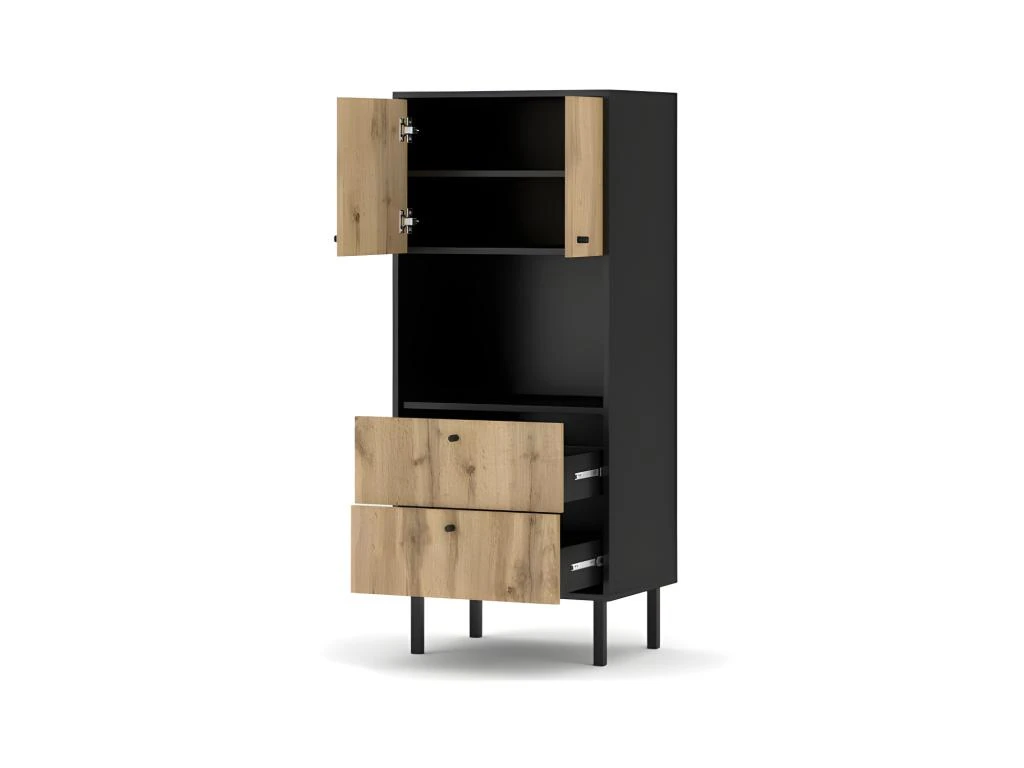 Vaisselier Industriel SPEBO 2 Tiroirs, 2 Portes Et 1 Niche, Coloris Noir Mat Et Chêne Wotan 2 Vaisselier Industriel SPEBO 2 Tiroirs, 2 Portes Et 1 Niche, Coloris Noir Mat Et Chêne Wotan – Image 2