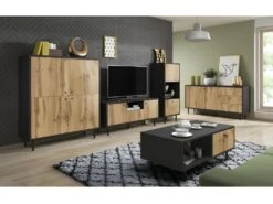 Vaisselier Industriel SPEBO 2 Tiroirs, 2 Portes Et 1 Niche, Coloris Noir Mat Et Chêne Wotan 6 Vaisselier Industriel SPEBO 2 Tiroirs, 2 Portes Et 1 Niche, Coloris Noir Mat Et Chêne Wotan -Fren Soldes Boutique meuble de cuisine 9544295