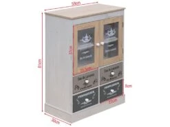 Armoire Vitrine Shabby 4 Tiroirs Et 2 Portes En Bois Blanc Beige Gris -Fren Soldes Boutique meuble de rangement 12522527